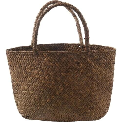 Casual Straw Bag Natural Wicker Tote Bags Women Braided Handbag For Garden Handmade Mini Woven Rattan Bags