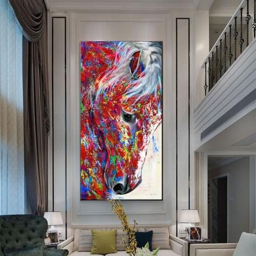 Drop shipping Canvas Art Larger Size Horse Head Oil Paintings Colorful Animal Posters Wall Picture For Living Room Home Decor