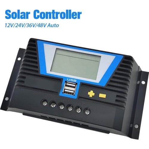 PWM Solar Charge controller 30A/60A/80A 12/24/36/48V Solar Charge Auto Backlight LiFePO4 lithium Battery USB Output 5V/2A