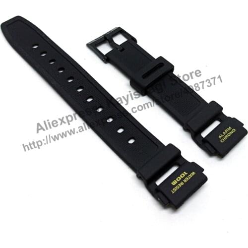 19mm Black Rubber Watch Band / Strap Compatible for Casio AQ-150W (Yellow Letter)