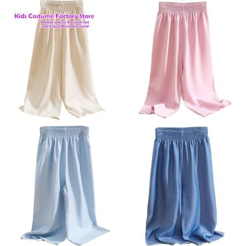 Kids Air Conditioning Pants Wide Leg Pants Summer Childrens Girls Ice Silk Cotton Pants Children Clothing Pants Capris