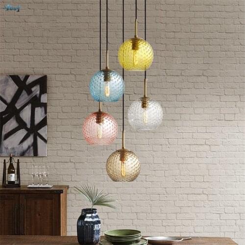 Nordic Childrens Room Color Glass Pendant Lights Bedroom Living Room Dining Table Hanging Copper Lamps Design Fixtures Lighting