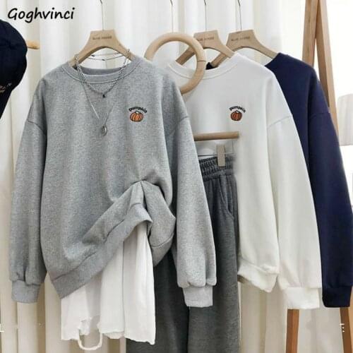 Hoodies Women Thicken O-neck Long Sleeve Letters Letter Embroidery Ins Simple Design Retro All-match Streetwear High Quality New