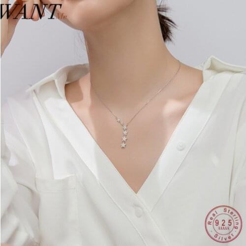 WANTME Fashion Long Pentagram Star Necklaces For Women Real 925 Sterling Silver Party Wedding Anniversary Jewelry Accessories