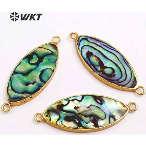 WT-JP036 wholesale natural abalone shell connectors double hook natural color connectors with gold color metal plated