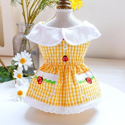 Girl Yellow Dog Dresses For Small Dogs High Collar Party Pet Little Animal Schnauzer Yorkie Clothing Summer Outfit PugsCat Coat