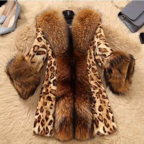 Plus size 4XL!Women Autumn Winter Faux fur Jackets Leopard Mink fur Coats Faux Fur collar Plus size Fur jackets