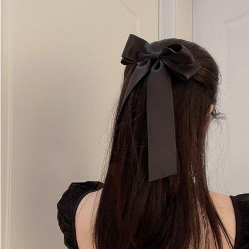 AOMU Spring Summer Irregular Geometric Black Big Bow Ribbon Hairpin Retro Romantic Smooth Clip for Women Party Head Accessories