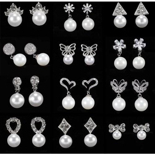 Women Round White Simulated Pearl Drop Earrings Butterfly Lady Earrings Fashion Trendy Wedding Party Ear Jewelry For Girlfriend
