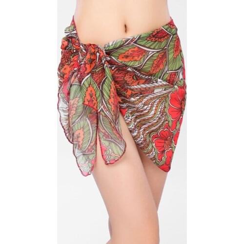 Women Swimwear Chiffon Printed Cover Up Beach Sarong Pareo Bikini Swimsuit Wrap Y5JD