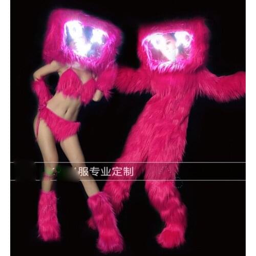 Female nightclub bar stage dance Dj Ds Dance Team gogo Costume LED Light TV Headdress Bikini Set