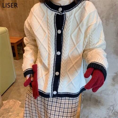 Sweater Coat Female Korean Version Of The Autumn 2021 New Loose Lazy Wind Hit Color Knit Cardigan Sweater Outside The Ride LL233