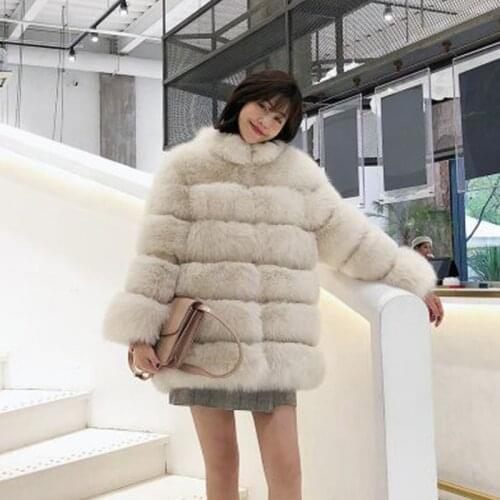Winter Fox fur Coat Women Solid Fur collar Covered Button Fuax Fur Jacket Thick Warm Women Jacket Long Plush Women Fluffy Jacket
