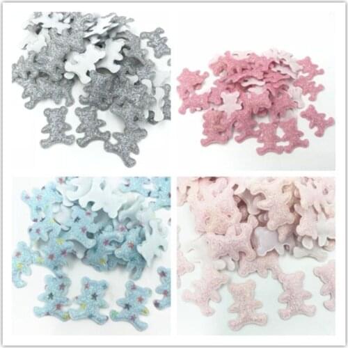 DIY 100pcs Bear Patches glitter Felt Appliques clothes Sewing Supplies 30mm