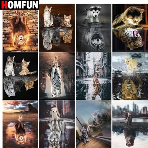 HOMFUN Full Square/Round Drill 5D DIY Diamond Painting "Animal reflection scenery" 3D Embroidery Cross Stitch 5D Home Decor Gift