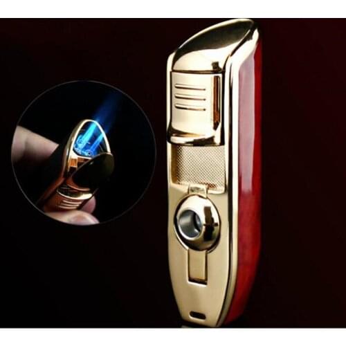 Butane Three Straight Blue Flame Lighter JOBON Metal Windproof Spray Gun Cigarette Lighter Cigar High-end Smoking Set