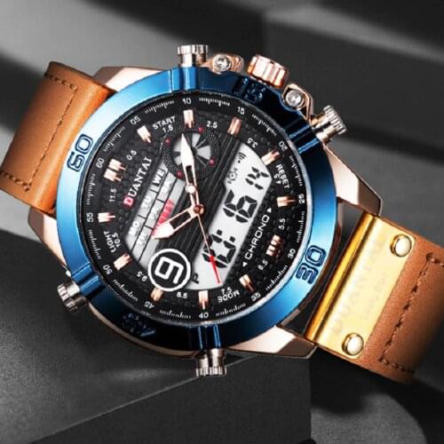 Duantai Steel Belt Multifunctional Double Movement Mens Watch Electronic Watch Sports Watch Waterproof Luminous Quartz Watch