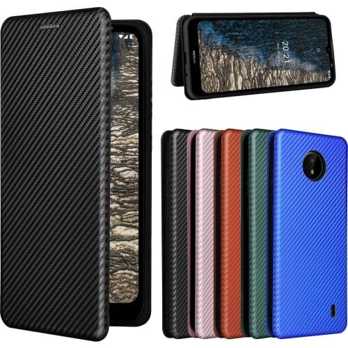 For Nokia C20 C10 Case Carbon Fiber Flip Leather Case For Nokia C 10 C 20 NokiaC20 Business Magnetic Wallet Card Slot Slim Cover