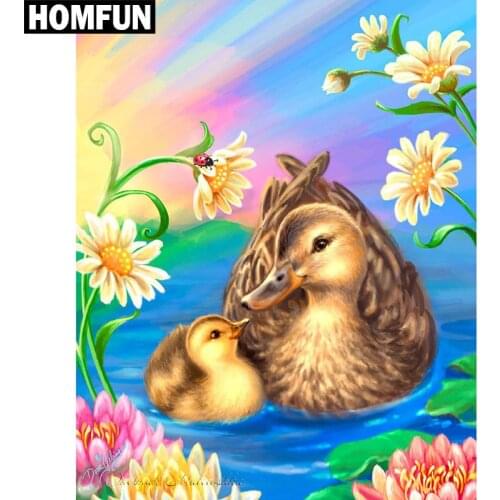 HOMFUN DIY Diamond Painting "Duck flower" Full Drill Square Round Diamond Embroidery 5D Cross Stitch Decoration Home A06383