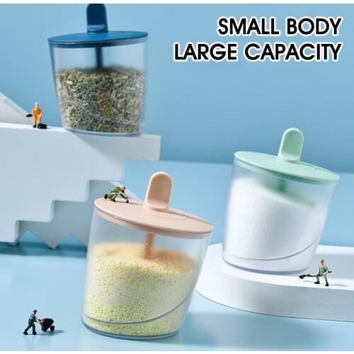 Seasoning Box Kitchen Spice Tools Condiment Canister Container Combined Lid Spoon Spice Sugar Home Kitchen Storage Box Supplies