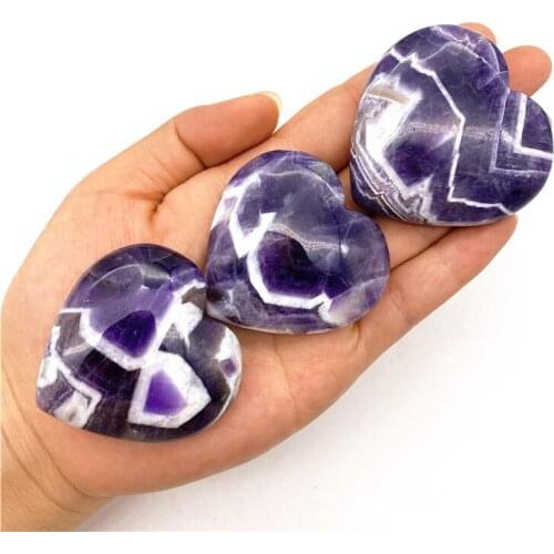 Beautiful 1PC High Quality Natural Dream Amethyst Heart Shaped Stone Crystal Hand Carved Palm Healing Natural Quartz Crystals