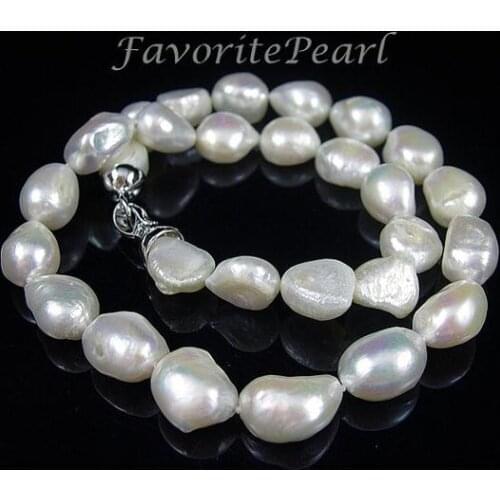 Favorite Pearl Necklace 11-13mmx14-17mm White Genuine Freshwater Baroque Pearl Necklace Wedding Birthday Fine Jewelry Women Gift