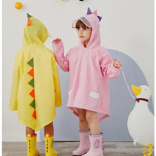 Cute Cartoon Dinosaur Children Raincoat Outdoor Waterproof Polyester Impermeable Poncho Hooded Kids Rain Coat