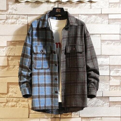 Mens Shirt Men 2021 Spring Patchwork Shirt Long Sleeve Shirt Harajuku Blouse Male Korean Casual Grey Shirts For Men