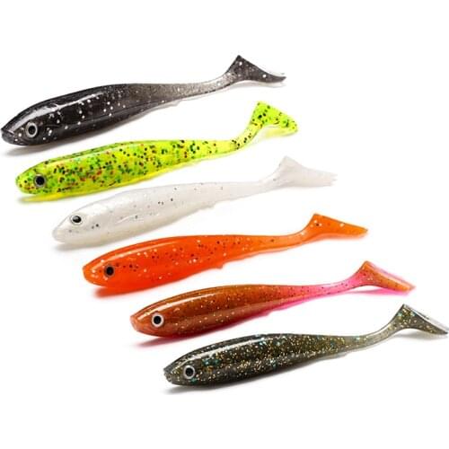 Wokotip 8pcs/lot Flash T-tail Soft Lure Bait 84mm/5g Silicone Lure Bait Outdoor Fishing Fake Bait Rock-tailed Fish Bait