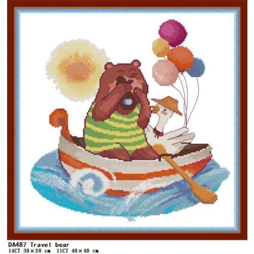 Traveling bear cross stitch kit 11CT 14CT count embroidery kit cartoon animal pattern DIY needlework home decoration painting