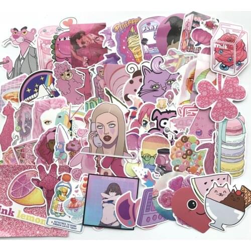 TD ZW 60Pcs Cute Cartoon Pink Girls Stickers Graffiti Punk Waterproof Decal Laptop Motorcycle Luggage Snowboard Car Sticker