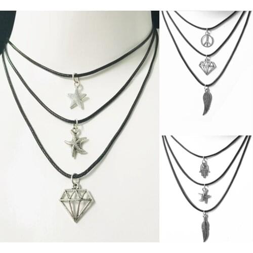 2021 New Fashion Tank Bone Bone Wax Rope Necklace Ladies Hot Torr Peace Wings Margaret Piece Pure Black Leather Necklace