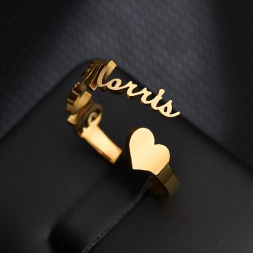 Personalized Gift Customized Name Ring Stainless Steel Adjustable Rings Piercing Ring Personalized Letter Heart Name Rings
