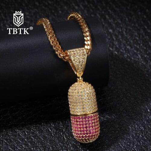 TBTK Fashion Iced Out Openable Capsule Pendant Gold Necklace Unisex Hiphop Multicolor Charms Jewelry