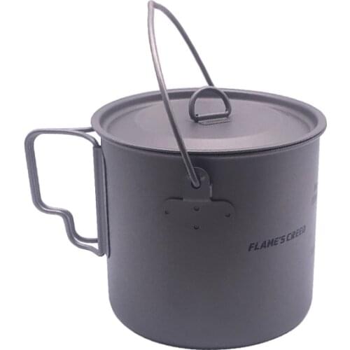 FLAMES CREED Portable TITANIUM POT WITH BAIL HANDLE Outdoor Hiking Picnic Camping Pot Lightweight Equipment Mug 1100ml