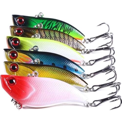 6Pcs Sinking Vib Fishing Lures 6cm 13.4g Hard Plastic Artificial Vibration Baits With High Carbon Hook Winter Ice Jigging Tackle