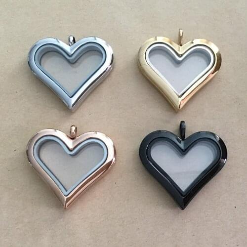 Romantic Heart Love Floating Glass Living Memory Locket Stainless Steel Magnetic Closure Locket Pendant DIY