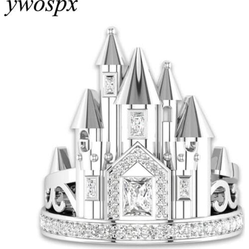 Luxury Anel Silver Color Romantic Castle Ring for Women Jewelry Wedding Anillos Engagement Zircon Ring Statement Gifts