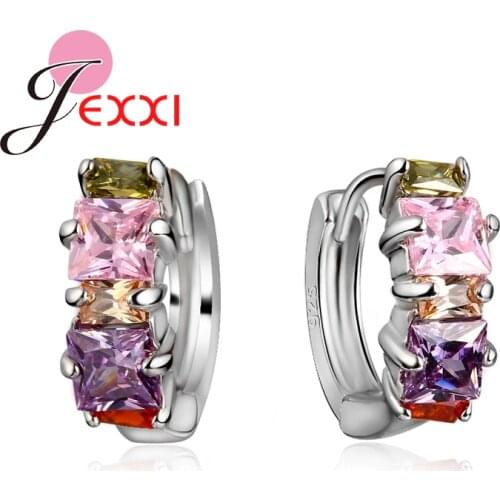 925 Sterling Silver CircleEarring Promotion Colourful Cubic Zirconia Crystal Piercing Earrings Brincos Ear Jewelry