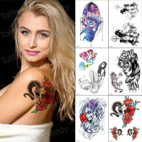 Tattoo sticker mermaid 6pcs/sets waterproof tattoo watercolor fish sexy temporary back tattoos girl bikini stickers body art