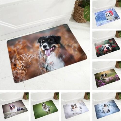Super Soft Flannel Carpet Floor Mat for Bedroom Australian Shepherd Dog Doormat Non-Slip Decor Pet Dog Animal Doormat 40x60cm
