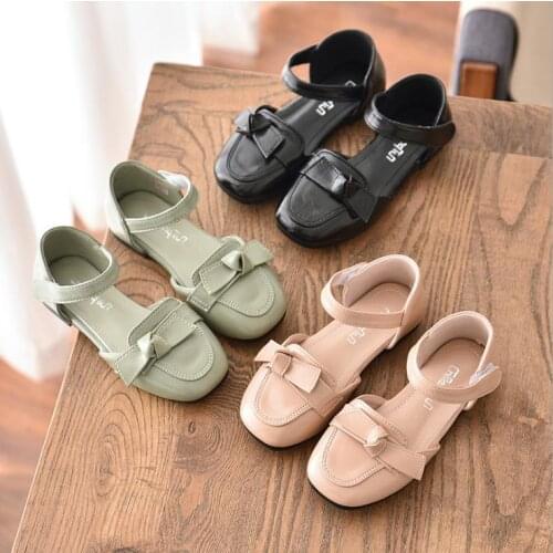 2020 spring summer children girls pu shoes girls bowknot shoes flat princess shoes half sandals 27-36