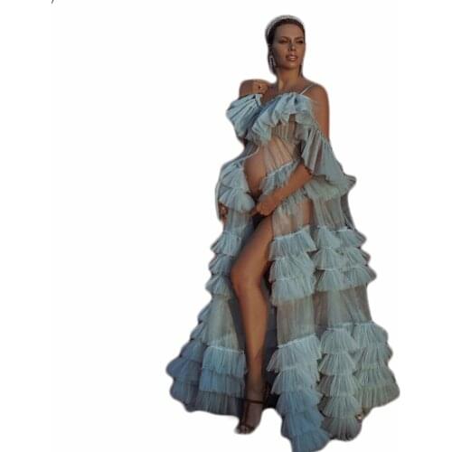 Pregnant Woman Evening Dresses 2021 Sexy See Through Photography Dress Gown for Pregnant Woman Plus Size Tulle Party Dress