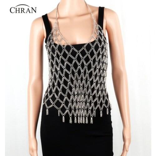 Chran Fashion Women Silver Gold Color Full Body Clothing Chain Slave Shoulder Necklace Showgirl Vest Body Jewelry BDC902