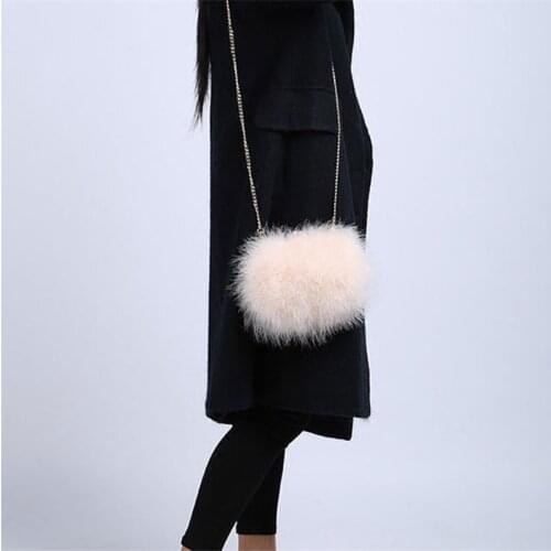 Women Shoulder Chain Bag Real Ostrich Feather Fur Crossbody Evening Tote Handbag Fluffy