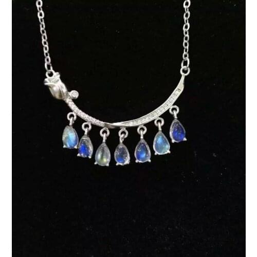 Natural light blue moonstone Elegant Tulip flowers necklace natural gemstone pendant necklace S925 silver women party jewelery