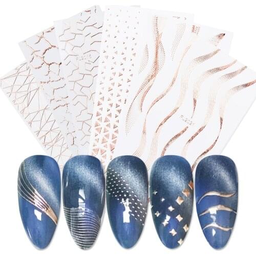 1pcs Rose Gold Silver 3D Sliders On Nails Straight Curved Liners Adhesive Stickers Geometric Nail Art Decor Tips LAFL2013-2024
