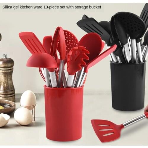 13PC Silicone Stainless steelSoup Spoon Spatula Brush Scraper Pasta Server Egg Beater Kitchen Cooking Tools Kitchenware