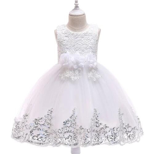 2021 Summer Flower Kids White Dress For Girl Children Costume Prom Party Lace Princess Dresses Girls Vestido Gown Sleeveless