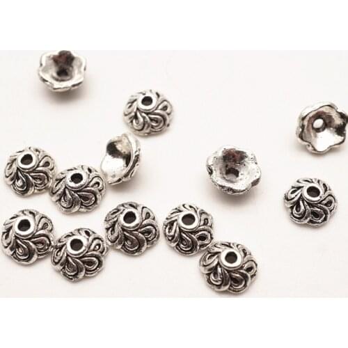30Pcs 7mm Tibetan Style Alloy Flower Bead Caps for Jewelry Making Antique Silver